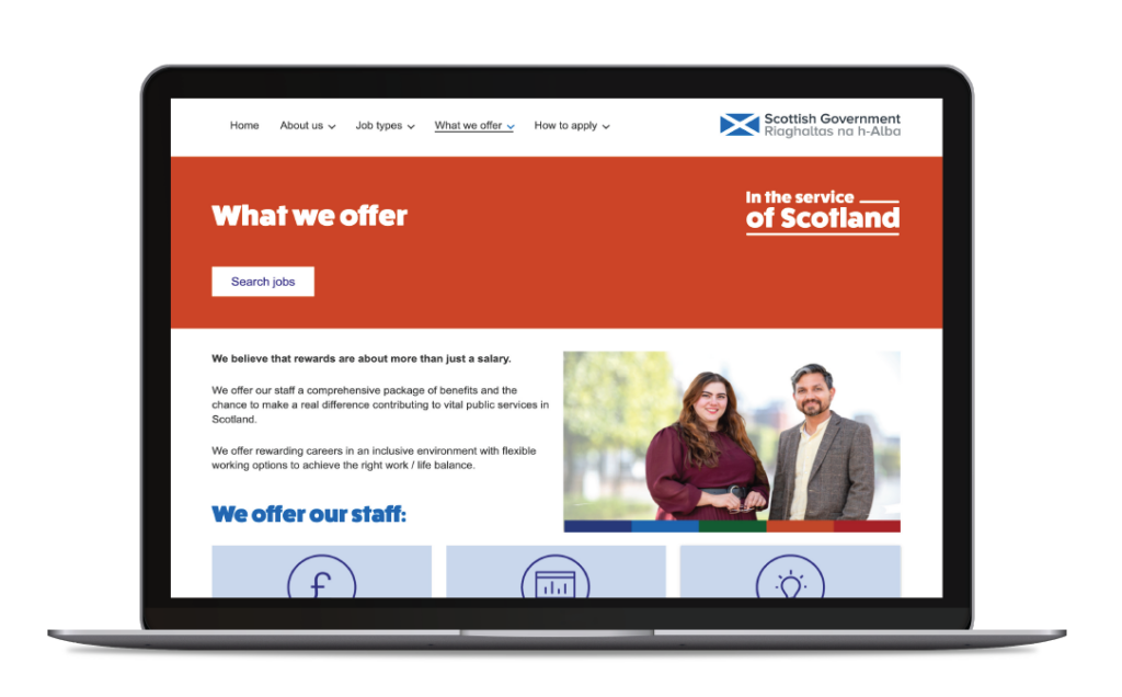 Image of a laptop showing the benefits we offer staff.
