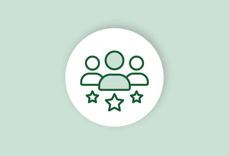 Icon of a group of people with stars representing achievement.