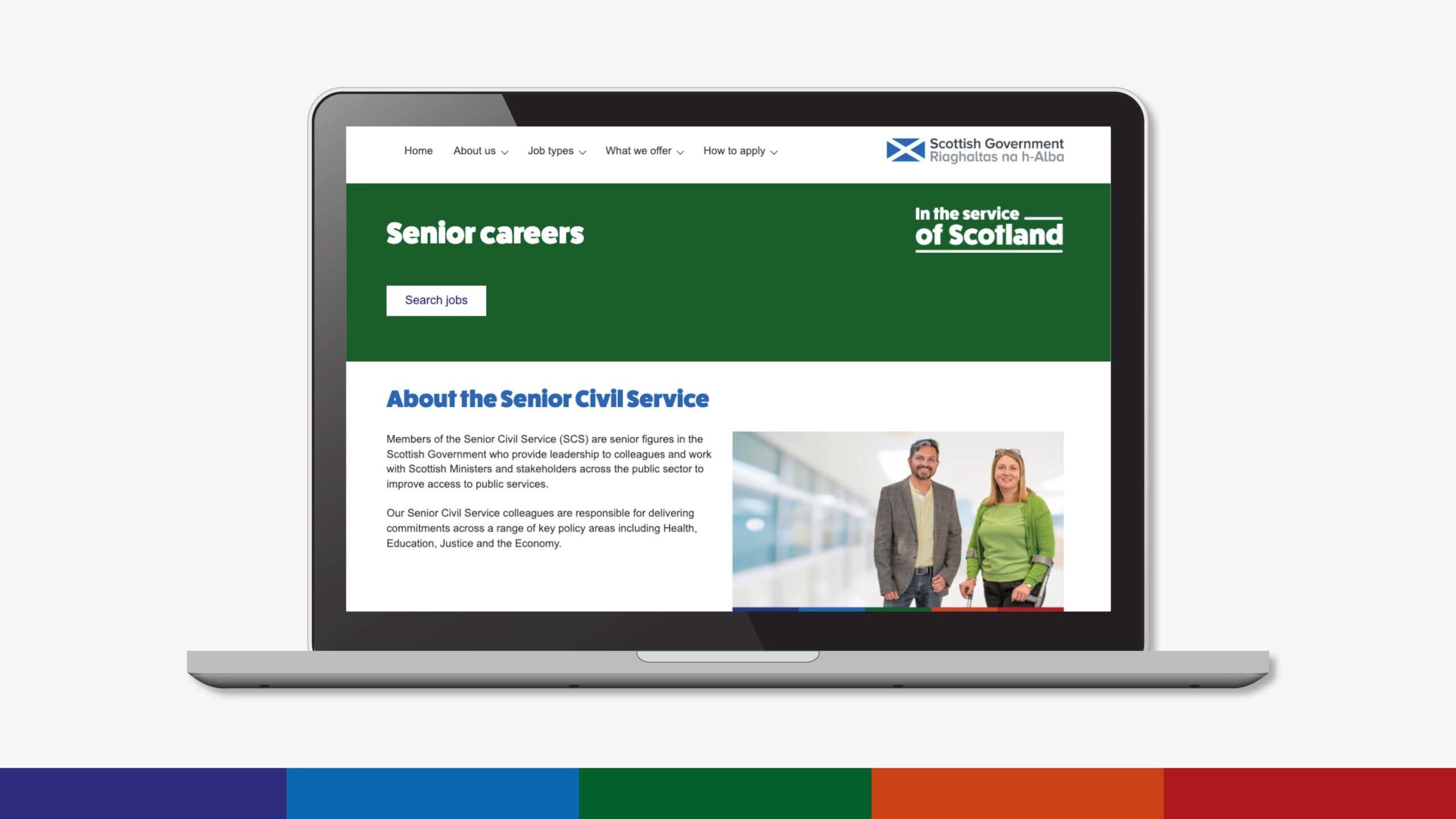 Laptop image with screengrab of senior careers page