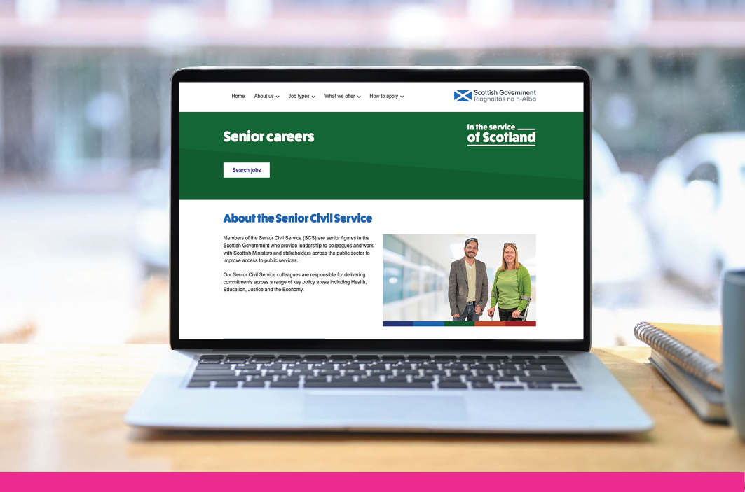 Image of laptop on webpage detailing senior careers information